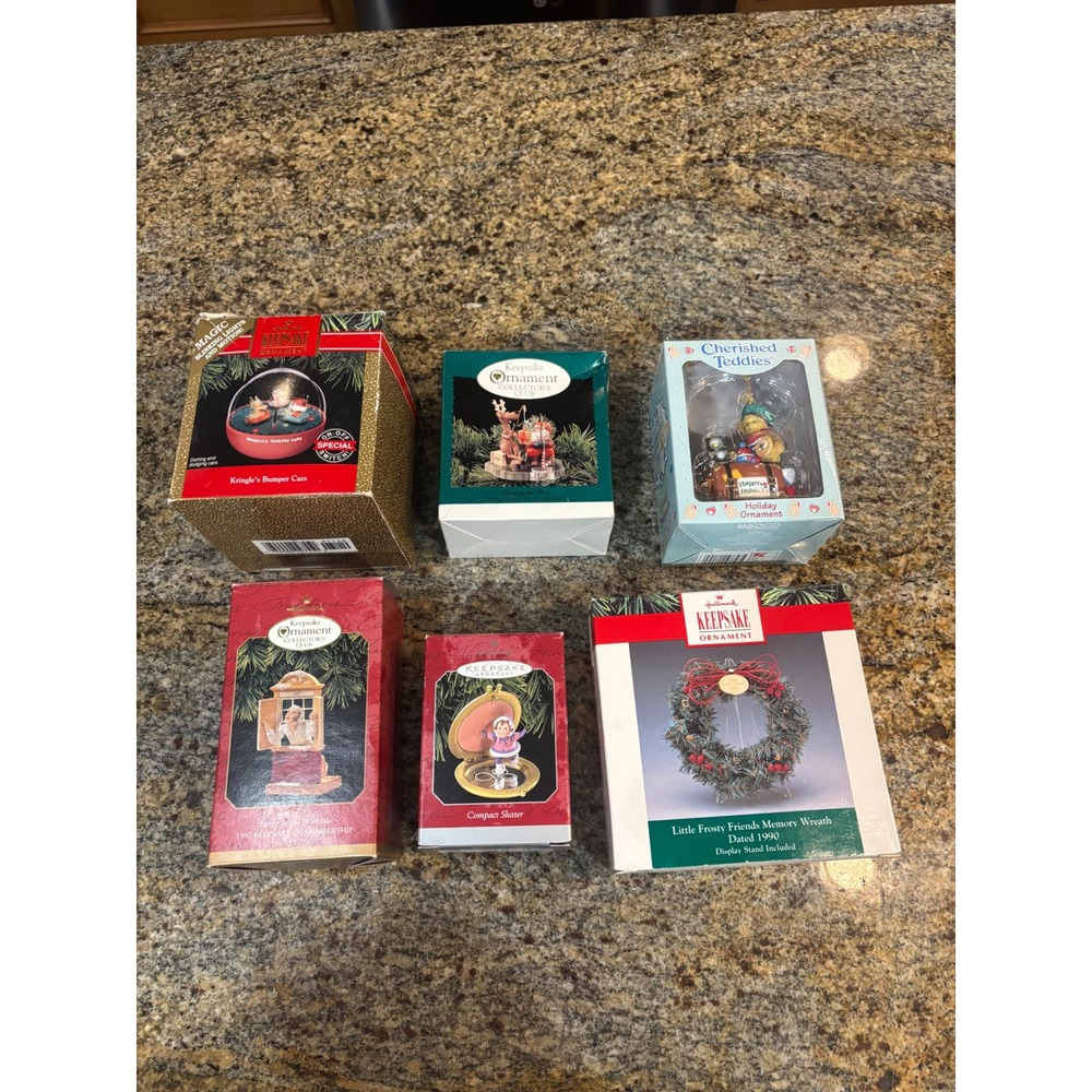 Vintage Hallmark Keepsake Ornaments & Cherished Teddies Lot 1987-1998 Set of 6